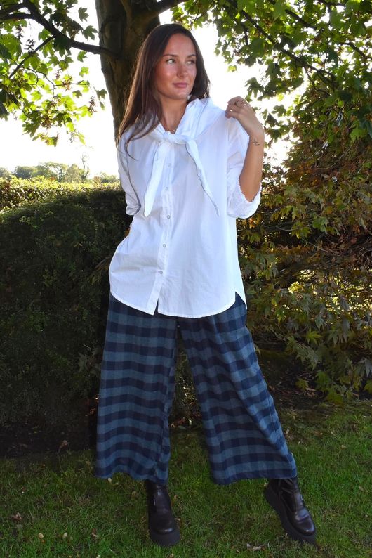 Nora Brushed Cotton Gingham Kick Pant Navy